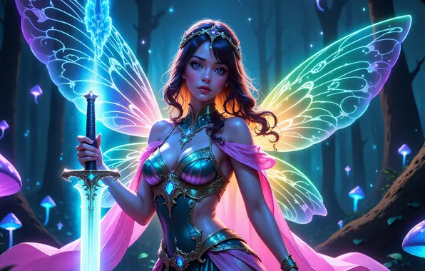 Girl, wings, sword, fairy
