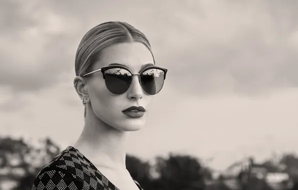 Girl, portrait, glasses, Hailey Baldwin