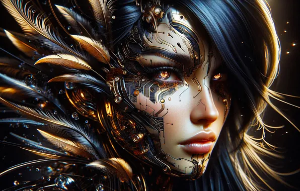 Machine, look, girl, flowers, face, style, the dark background, fiction