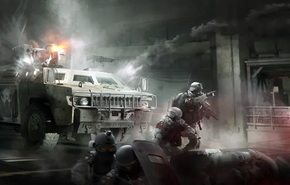 City, fire, battlefield, sake, flame, gun, game, soldier