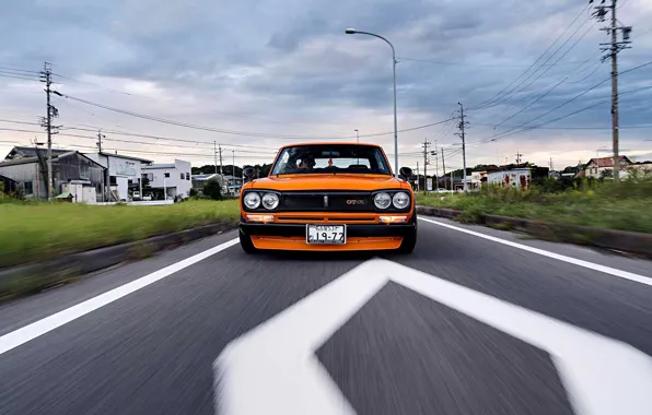 Auto, Road, Machine, Asphalt, Orange, Nissan, Movement, Nissan