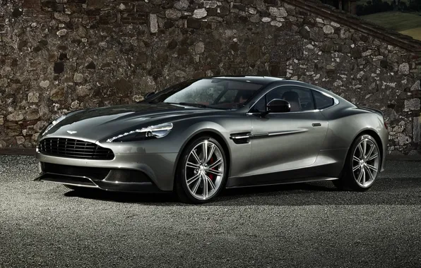 Grey, background, wall, Aston Martin, supercar, the front, Aston Martin, Vanquish