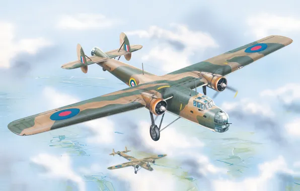 Aircraft, war, art, airplane, painting, drawing, ww2, british bomber