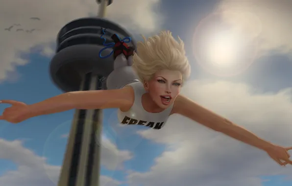 Girl, face, jump, hair, tower, extreme, Creek