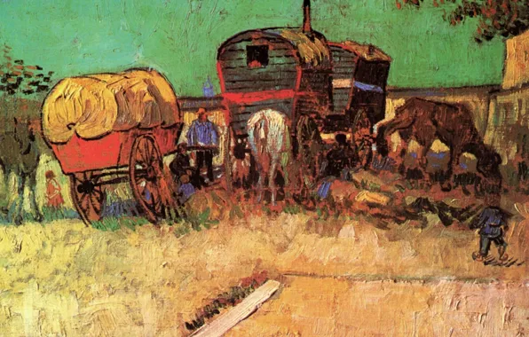 Horse, boy, wagon, Vincent van Gogh, with Caravans, Encampment of Gypsies