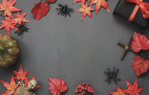 Autumn, leaves, background, gifts, Halloween, autumn, leaves, Halloween
