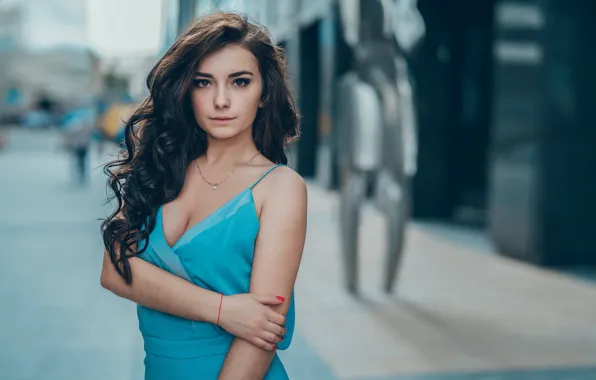 Picture look, the city, pose, street, portrait, makeup, dress, brunette