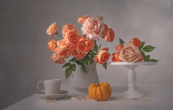 Roses, Vase, pumpkin, Cup and saucer, Symphony Of Colors, Maria Margareth Perfoncio, The Symphony of …