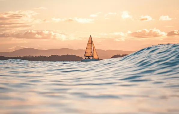 Sea, the sky, coast, boat, sails, swimming, sports yacht