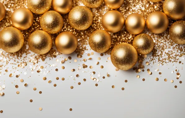 Balls, gold, balls, Shine, sequins, Christmas, New year, gold plated