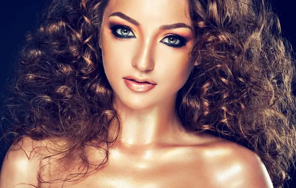 Picture look, girl, face, background, hair, makeup, shoulders, curls