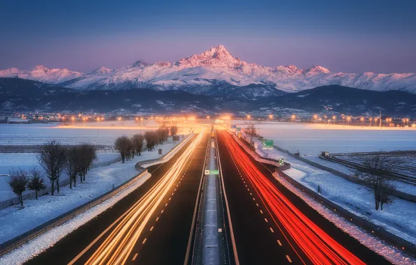 Picture lights, movement, lights, track, the evening, highway, photographer, Paul Lombardi