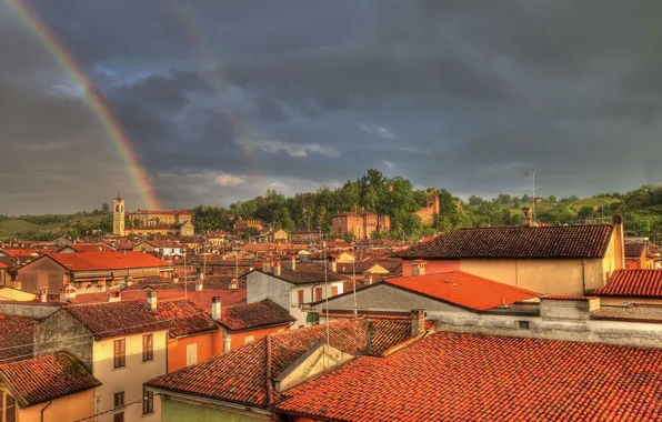 Building, rainbow, roof