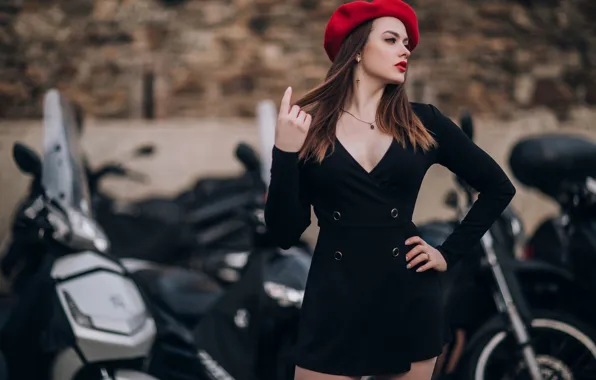 Picture girl, pose, style, motorcycles, dress, takes, Marina Zueva, by Anna Konofalova