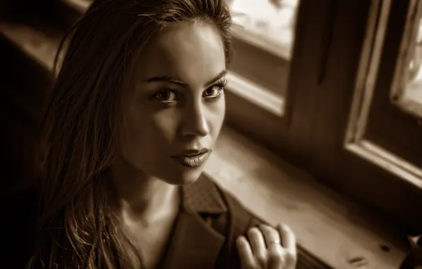 Girl, eyes, beautiful, look, glance, sepia, Kide FotoArt, Aziza
