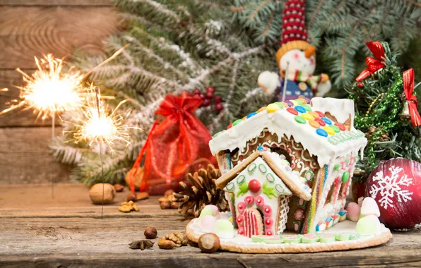 Toys, Board, ball, Christmas, candy, New year, house, snowman