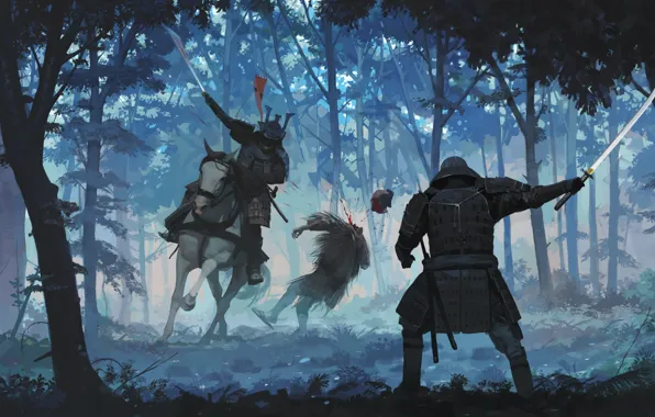 Forest, squirt, murder, rider, samurai