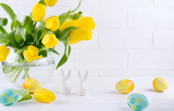 Flowers, Easter, tulips, vase, figures, egg, Irinka Vasilinka