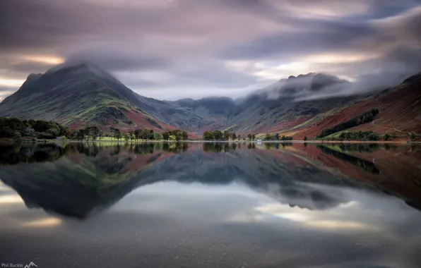 The sky, clouds, reflection, mountains, clouds, lake, UK