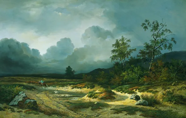 Picture nature, oil, picture, canvas, Willem Roelofs, Landscape with Approaching Storm