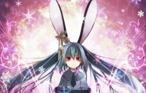 Tie, vocaloid, Hatsune Miku, red eyes, Vocaloid, blue hair, Hatsune Miku, ears rabbit