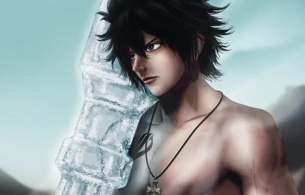 Picture ice, art, tattoo, guy, cross, Fairy Tail, Gray Fullbuster