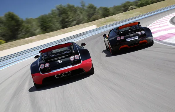 Roadster, Bugatti, Bugatti, Veyron, Veyron, supercar, rear view, racing track