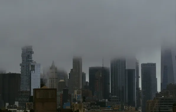 The sky, the city, fog, building, home, New York, USA, architecture