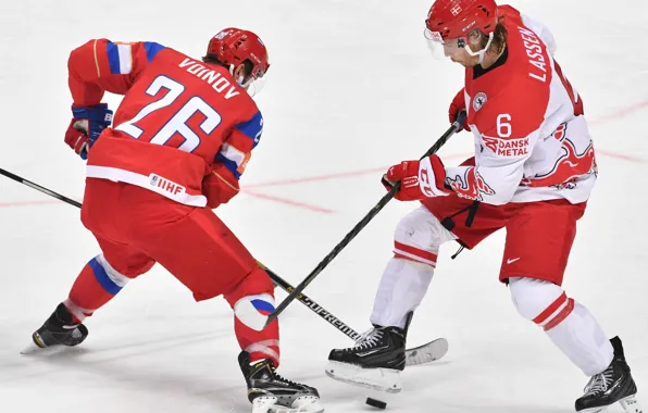 The game, ice, Denmark, Russia, hockey, Russia, Russian, match