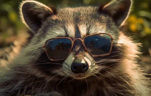 Face, portrait, glasses, raccoon, digital art, AI art, neural network, the art of artificial intelligence