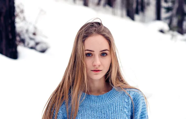 Picture girl, Model, long hair, photo, blue eyes, winter, snow, lips