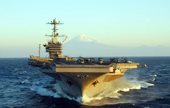 Picture sea, wave, mountain, the carrier, George Washington, USS, type "Nimitz", (CVN-73)