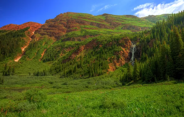 Mountains, rocks, waterfall, canyon, USA, Colorado, Ruby