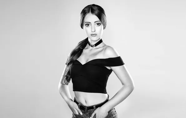 Look, girl, pose, Mike, figure, black and white, Chloe Rose