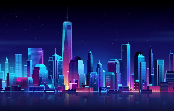 Home, New York, Night, The city, Neon, Style, Building, The building