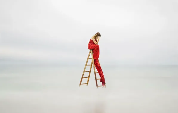 Picture girl, background, ladder
