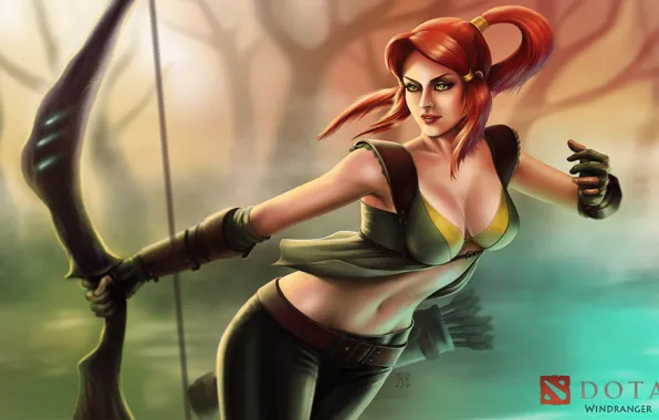 Picture girl, game, bow, art, game, arrows, DotA 2, Defense of the Ancients