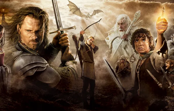 People, the film, the Lord of the rings, elves, hobbits, Oka, swords, dwarf