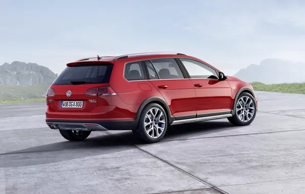 Red, Volkswagen, side, universal, 2014, Golf Alltrack