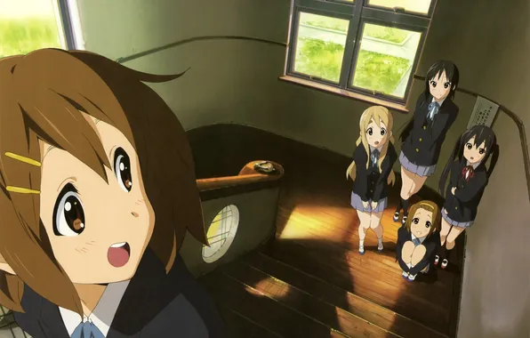 Picture ladder, school, k-on, m & e, ritsu, moogie, Azusa