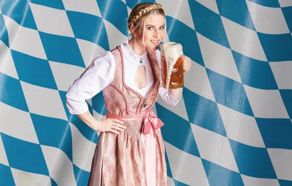 Foam, girl, beer, mug