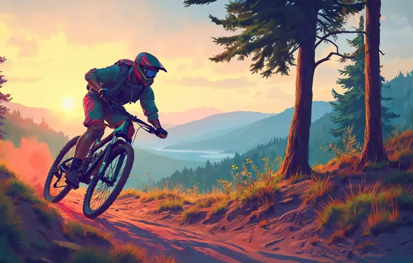 Dawn, Helmet, Bike, Male, Digital art, AI art, The Art of Artificial Intelligence, Neural network