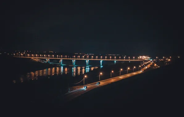 Night, bridge, the city, river, lights, Russia, Russia, Oka