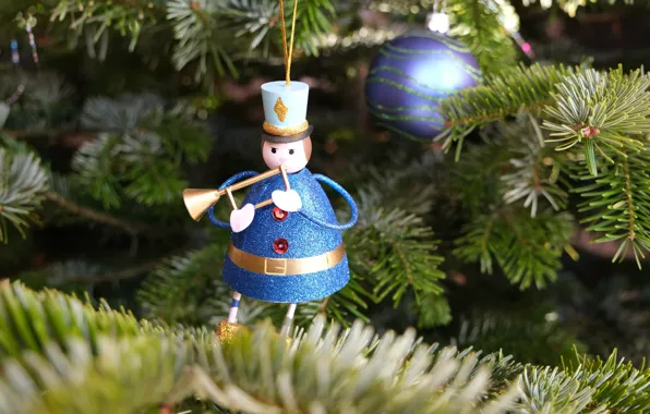 Branches, toy, ball, Christmas, New year, herringbone, needles, musician