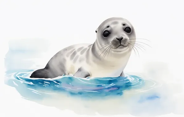 Wallpaper animals, animal, figure, baby, watercolor, cub, seal, animals ...