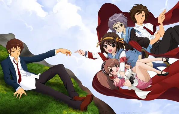 Parody, Michelangelo, The Creation Of Adam, The Melancholy Of Haruhi Suzumiya, Ken, Haruhi, Suzumiya, Nagato