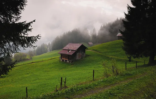 Clouds, mountains, house