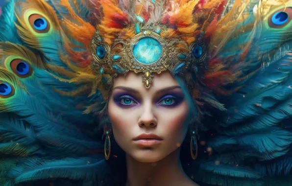 Look, girl, decoration, face, style, fantasy, bird, portrait