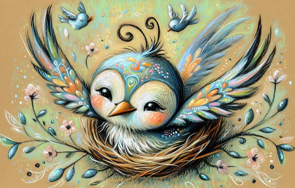 Birds, bird, wings, styling, socket, AI art, neural network