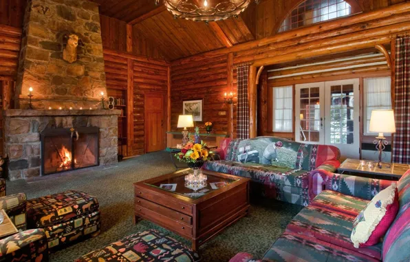 Interior, Canada, Albert, fireplace, Jasper, Alberta, living room, Jasper